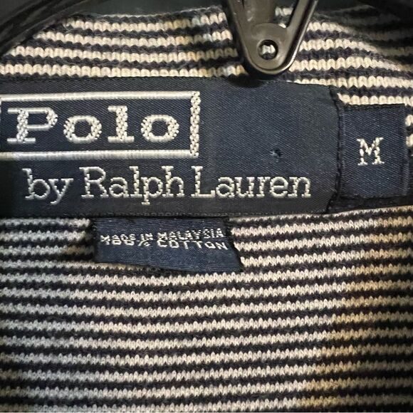 Men’s Ralph Lauren Polo Shirt Sz Medium Navy & White Striped Pony Vintage Preppy - Picture 1 of 9